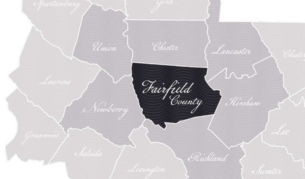 South Carolina map with Fairfield County in bold